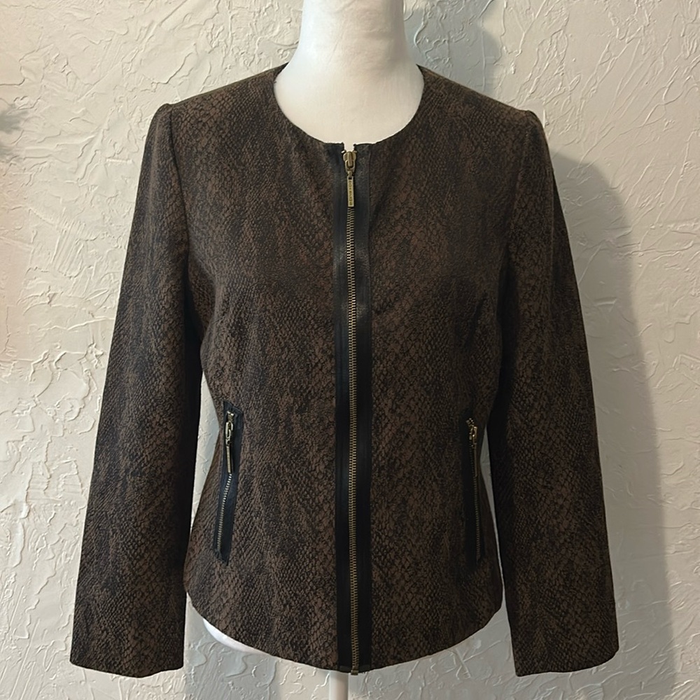 Dana Buchman Women Animal Print Long Sleeve Full Zip Front Casual Jacket Size 6